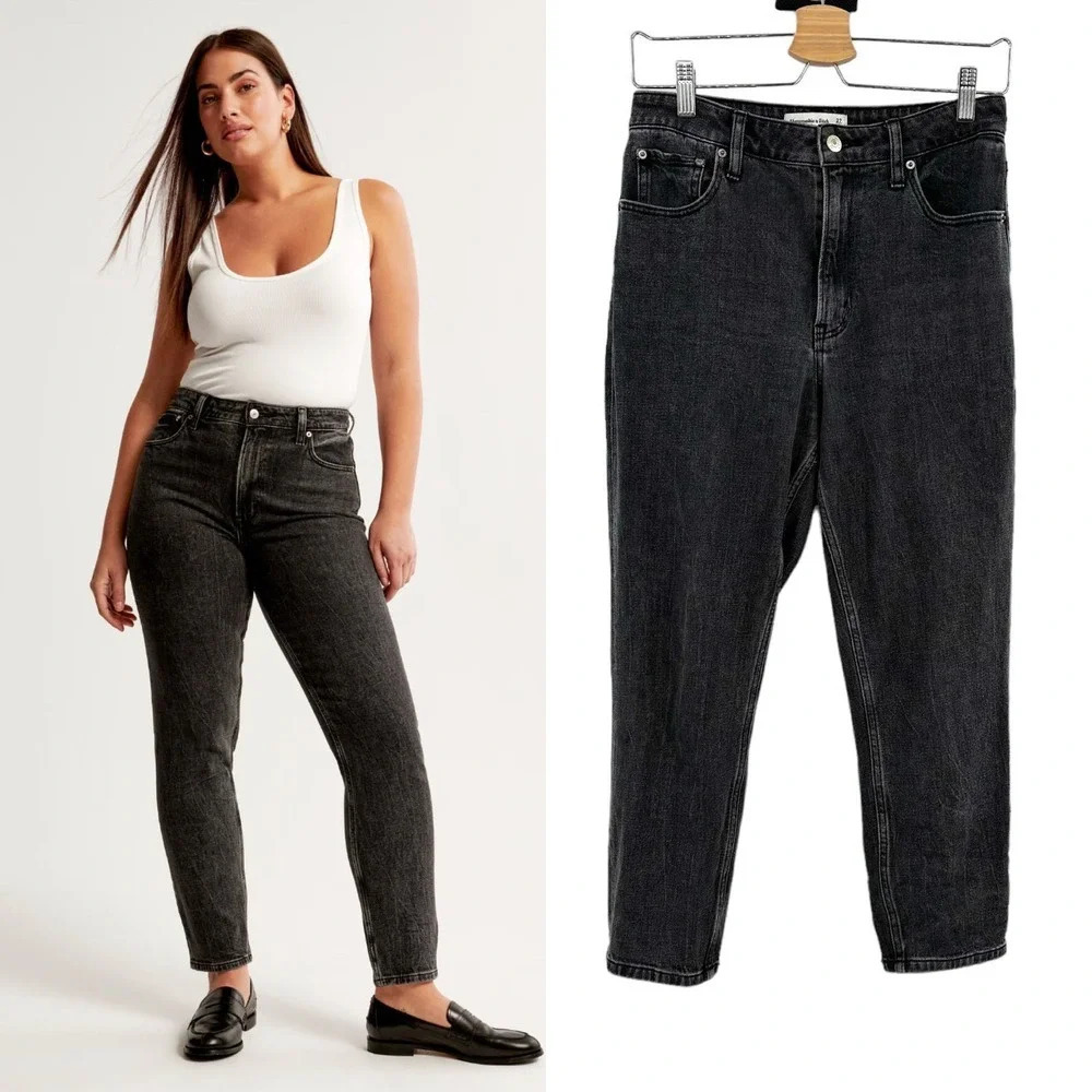 Abercrombie Curve Love High Rise Mom Jeans – Black – Size 27 / 4S Short